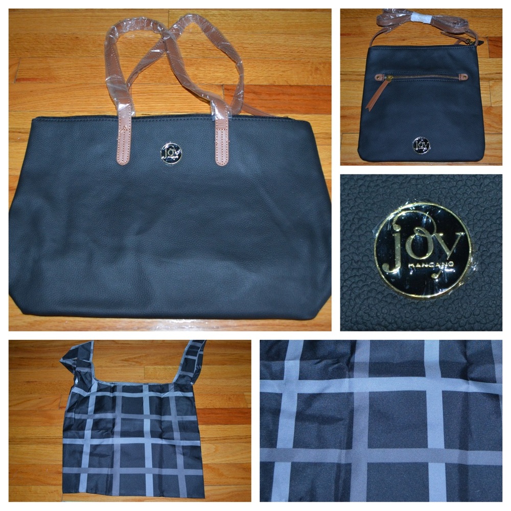 Women’s JOY Mangano black genuine leather handbag, crossbody & shopper tote NEW